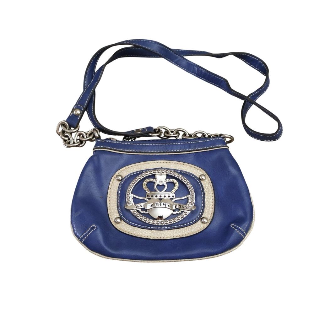 Vintage Kathy Van Zeeland Blue Faux Leather Studded Mini Crossbody Purse Y2K